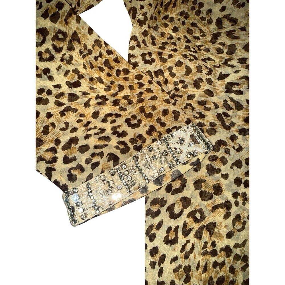 Elizabeth Hurley 100% Silk Beach Sheer Leopard Beaded Tunic Dress Cover Up - Picture 4 of 10
